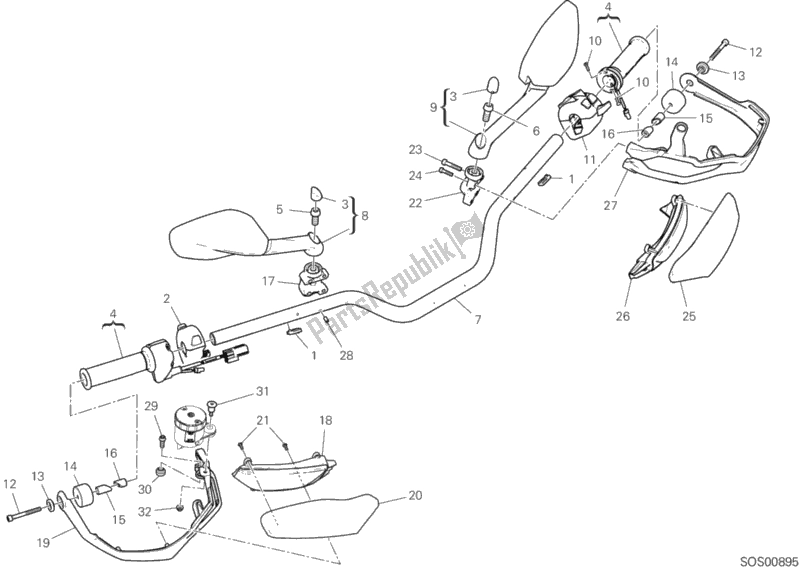 Todas las partes para Manillar de Ducati Multistrada 1260 S Touring Brasil 2018